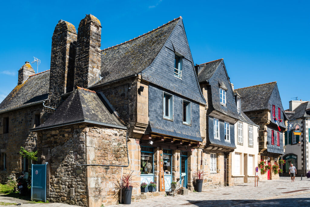 Le Faou, France - bretagne Traditional stone houses in medieval village a sunny day of summer